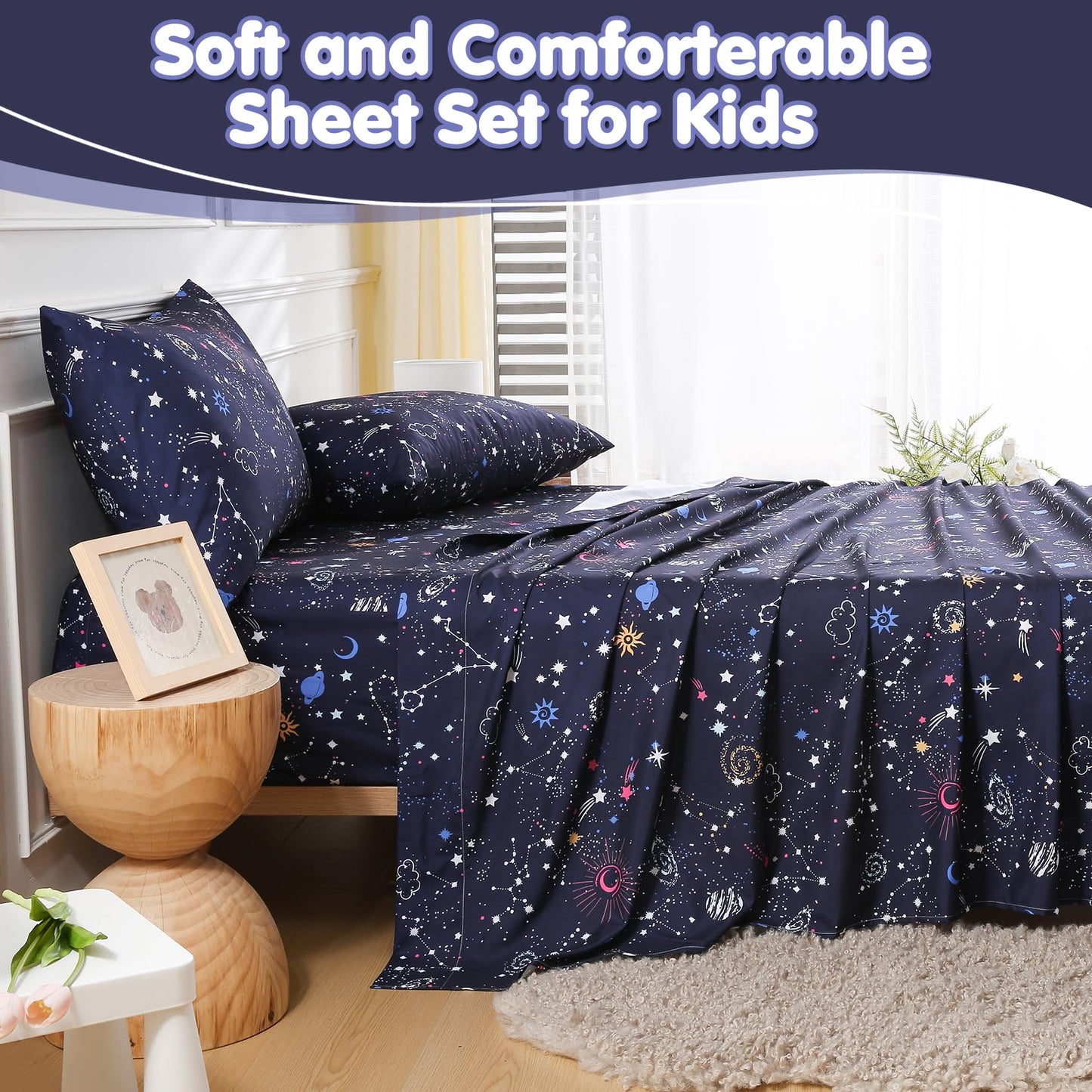 CIMVI Kids Twin Sheets Set Boys Girls Colorful Starry Galaxy Bed Sheets 15-Inch Deep Pocket Fitted Sheet Soft Microfiber Bedding with Pillowcase Fade Resistant Children Teens Room Decor