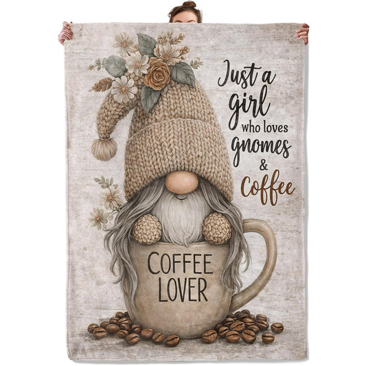 TRYYN Vintage Gnome Coffee Throw Blanket, Adorable Gnomes and Mug, Soft Flannel Fleece, 50x60 Inch, Couch Sofa Bedroom Blankets for Farm Lovers, Cozy Rustic Farmhouse Home Decor Gifts