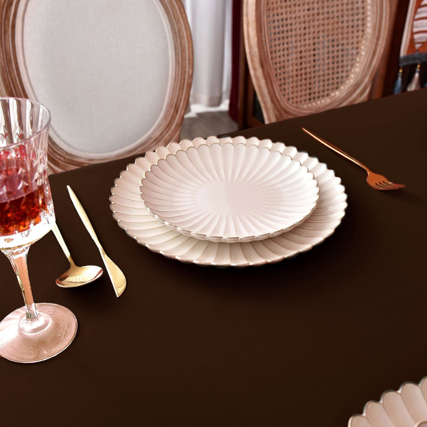 MEANMOY Brown 210 GSM Water & Stain Resistant Rectangle Tablecloth for 4 Foot Table - Solid 60 x 84 Inch Rectangular Table Cloth in Wrinkle Free Washable Polyester Fabric for Wedding, Party, Banquet