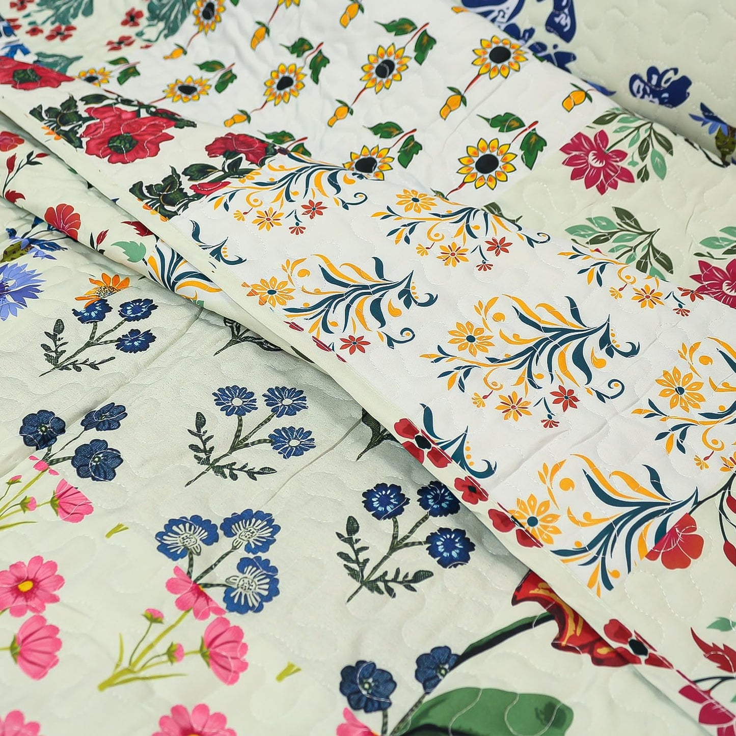 Benlarky Patchwork Quilt Set Queen Size 3 Pieces Set Quilts Block Print Bohemian Bedspread Coverlet Set for All Season Reversible Boho Bed Cover Bedding Set 1 Quilt and 2 Pillow Shams, 96" x 92"
