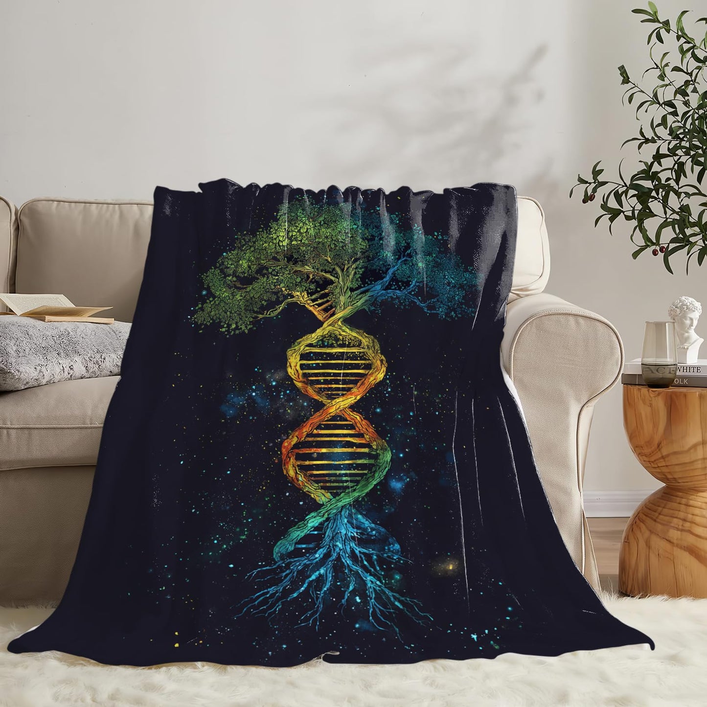 Dynova Tree of Life Blanket Cozy Plush Galaxy DNA Throw Blankets Fuzzy Flannel Fleece Gifts for Girls Boys Women Men Decor 50"X40"