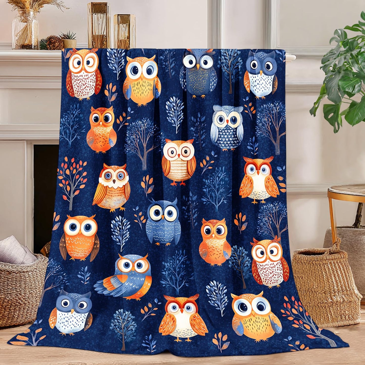 Cute owl Blanket owl Decor Cozy Animal Throw Super Soft Plush Flannel Fleece Blanket Gift for Kids Adults Men Women Ultra Warm & Lightweight Flannel, 50"X40"