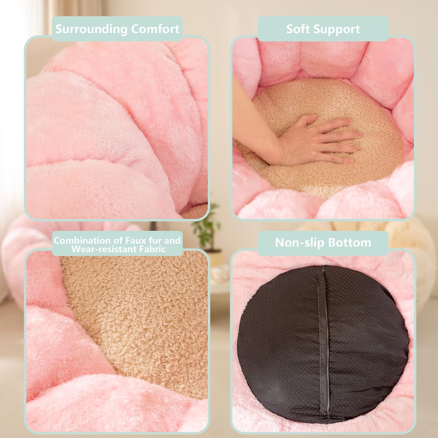 IEVENW Pumpkin Bean Bag Sofa Chair, Bean Bag Chair with Filler for Teens, Kids, Toddler, Comfy and Lazy Sofa for Dorm, Apartment, Living Room and Bedroom, Pink