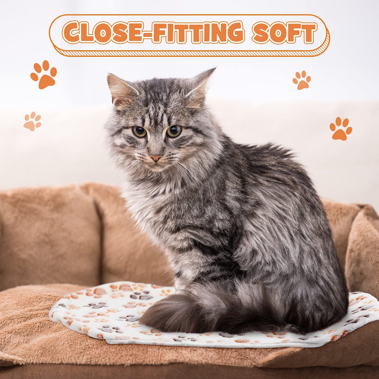 Tegeme 12 Pcs Pet Blankets 23 x 16 Inch Soft Fluffy Fleece Dog Cat Warm Paw Print Pattern Blankets Flannel Throw for Pets Dog Puppy Cat(White)