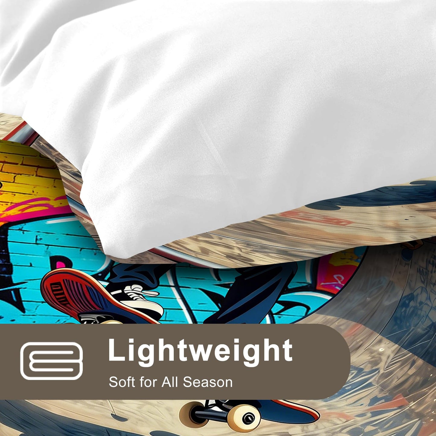 VTKON Skateboard Comforter Set for Teens Full 3Pcs with 1 Comforter and 2 Pillowcases Cool Graffiti Bedding Set Boys Sports Themed Bed Sets Microfiber for All Season