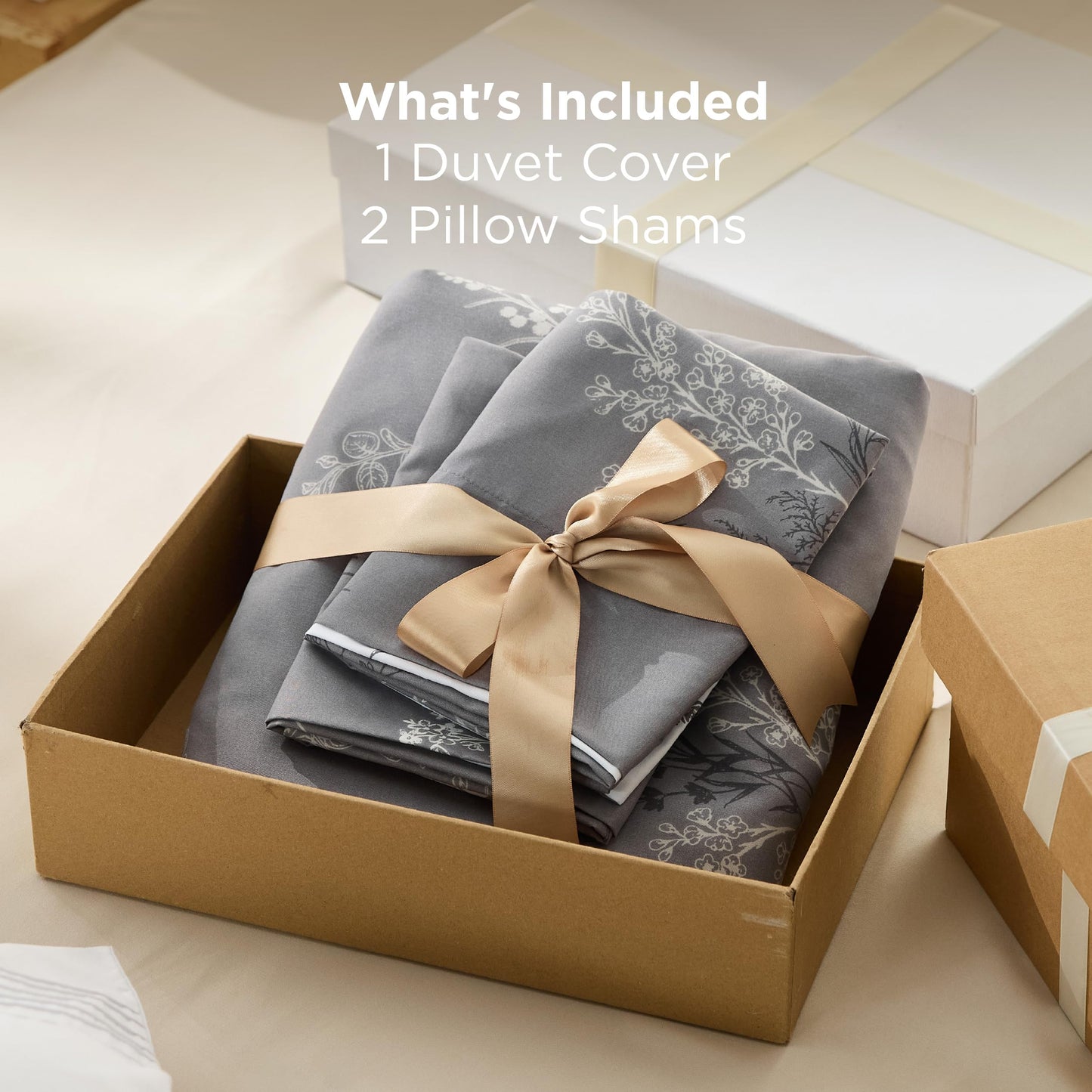 Bedsure Duvet Cover King Size - Reversible Floral Duvet Cover Set with Zipper Closure, 3 Pieces Grey Bedding Set with 8 Corner Ties and 2 Pillowcases 20"x36"