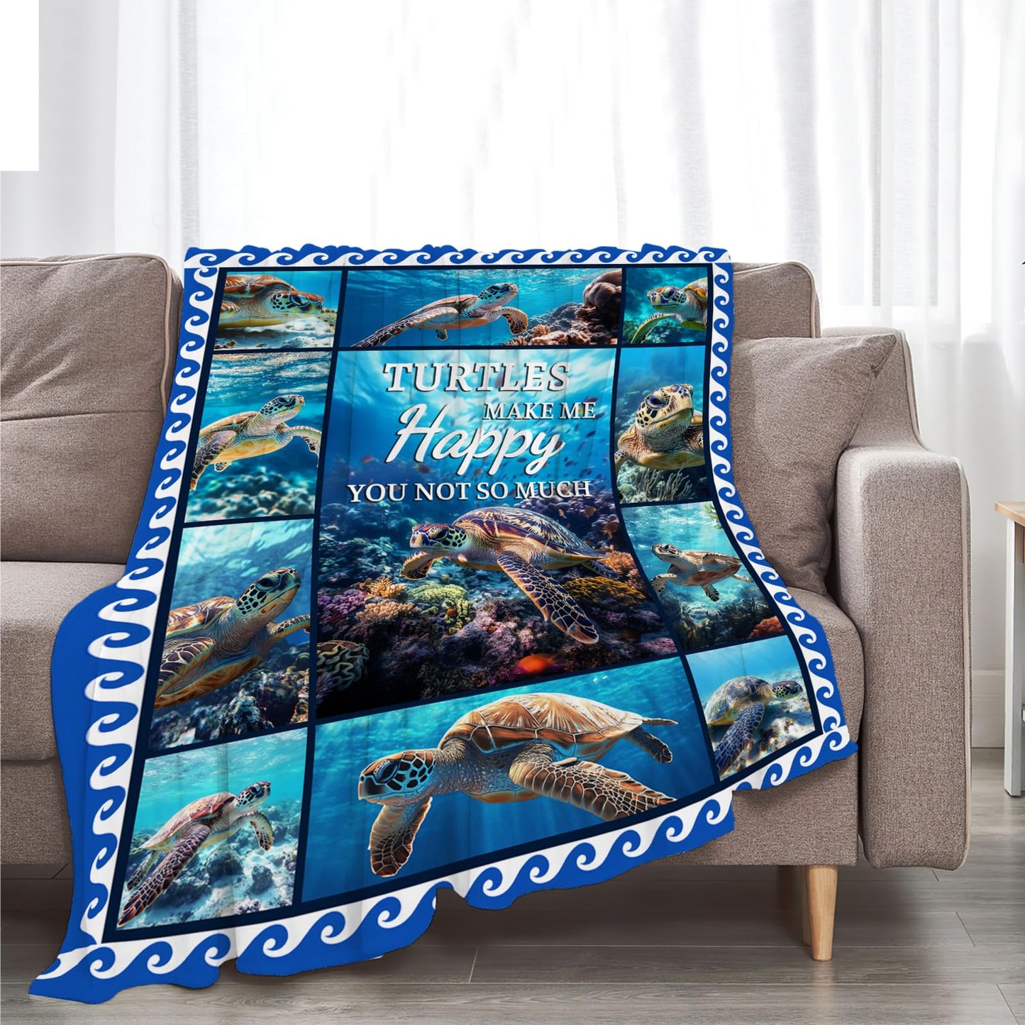 Turtle Blanket, Ocean Throw Blanket, Blue Ocean Blankets, Turtle Gifts, Turtles Stuff Fleece Flannel Plush for Women Men Boys Girls Lover Adults Soft Bedding for Sofa Bed Office Home Decor 50"X40"