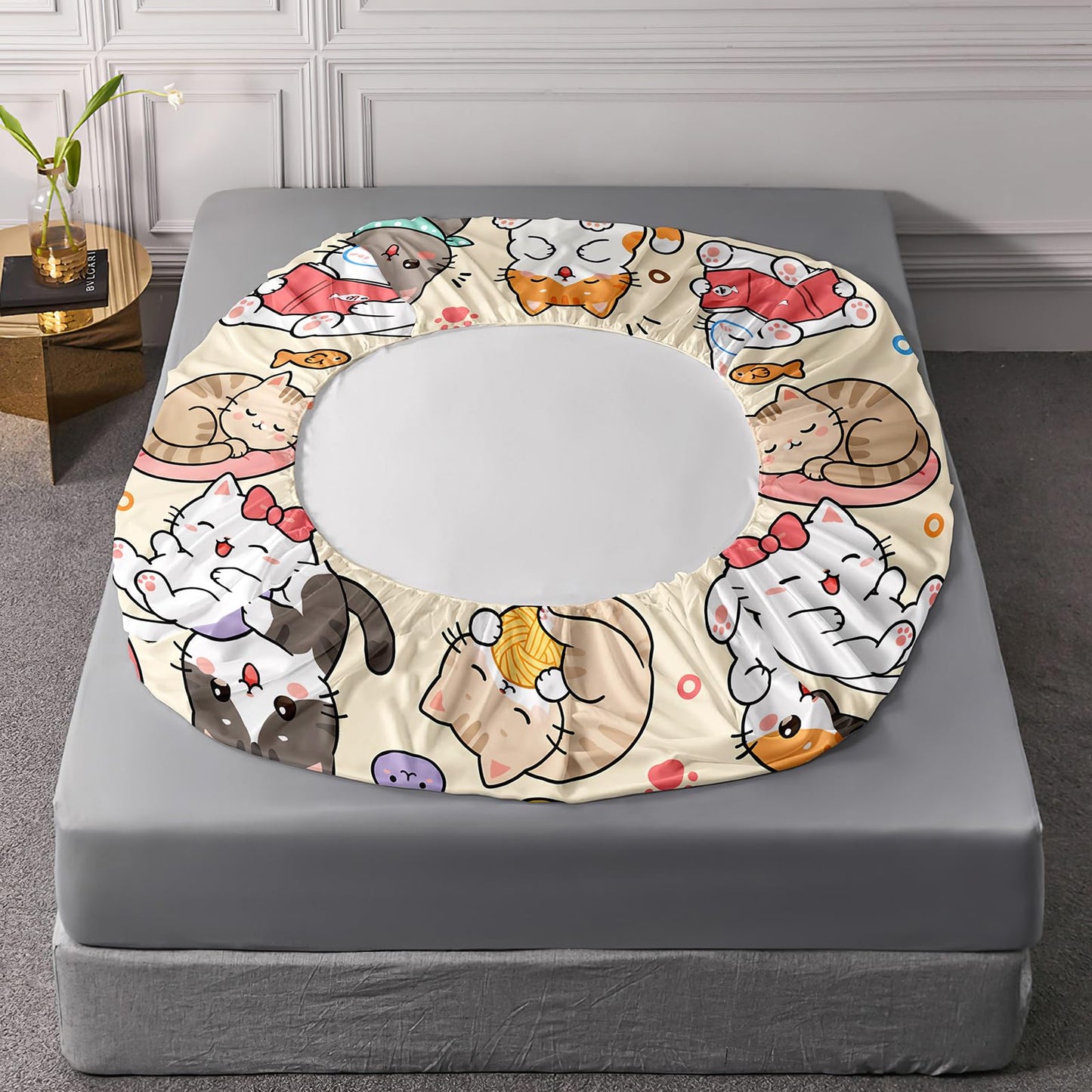 QOOMO Kawaii Kids Sheets Twin Size,Cat 16" Deep Pocket Bed Sheet Set,Cartoon Cat Printed Bedroom Decor Sheet Set Soft and Breathable for Girls/Kids/Teens，Twin