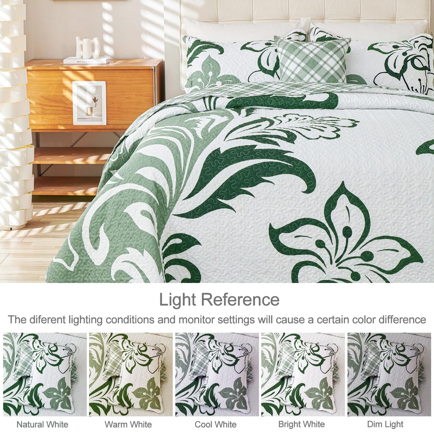 EVENHUG Quilt Queen Size Bedding Set Floral Bedspread Lightweight Reversible Bed Cover with 2 Pillow Shams for All Seasons 3 Pieces (92"X96")