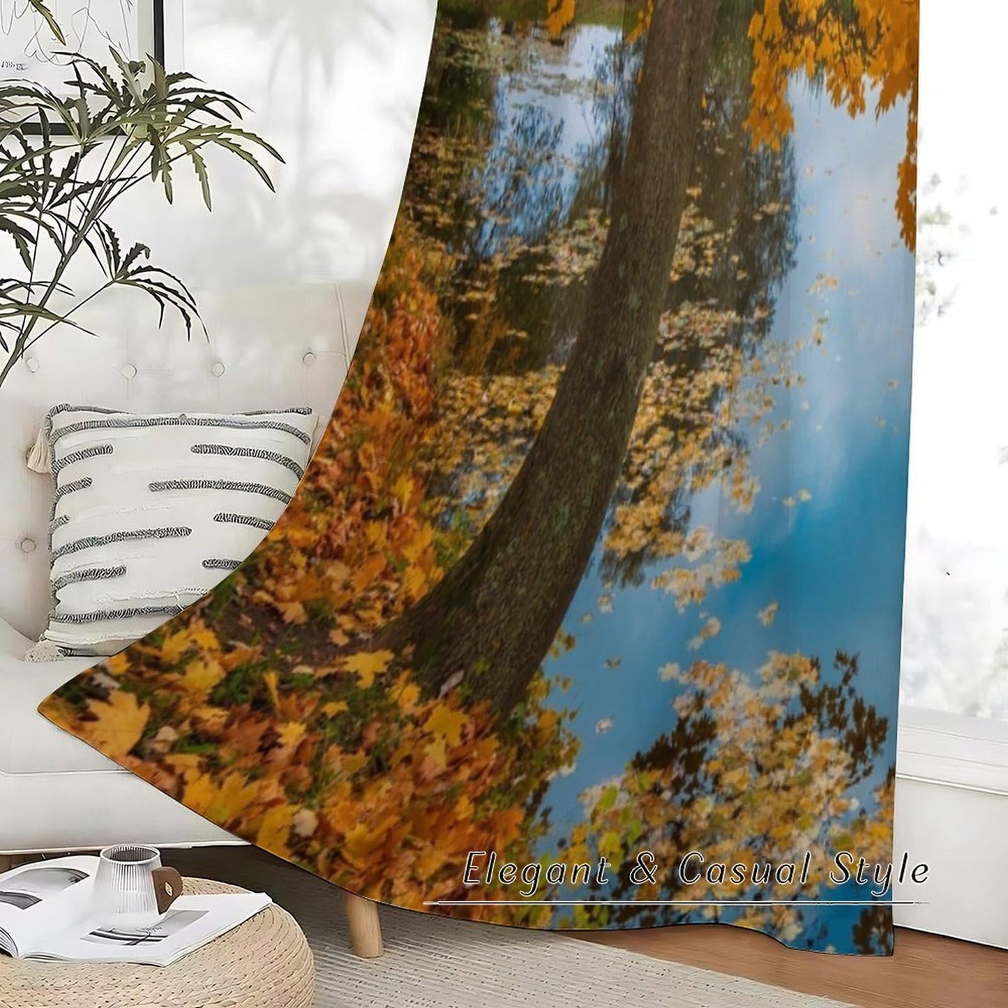 Tificats Autumn Maple Lake Curtains, Golden Yellow Fall Leaves Reflection Pond Landscape Printed Blackout Window Drapes for Bedroom Living Room Kitchen21 W x 45" L (Pack of 2)