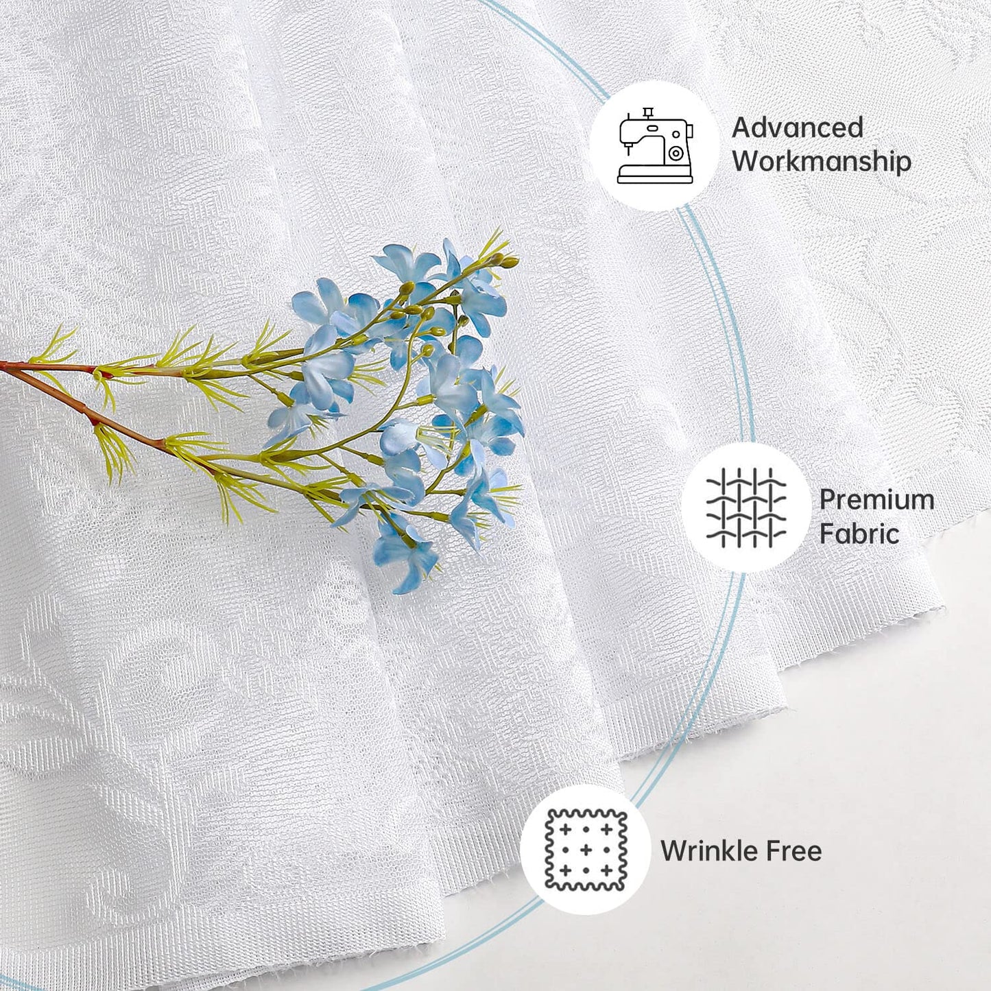 WUBODTI 84 Inch White Lace Curtains with Valances Attached 2 Panels, Floral Embroidered Semi Sheer Window Curtain Lace Tulle Rod Pocket Window Drapes with Valance for Living Room Bedroom Balcony