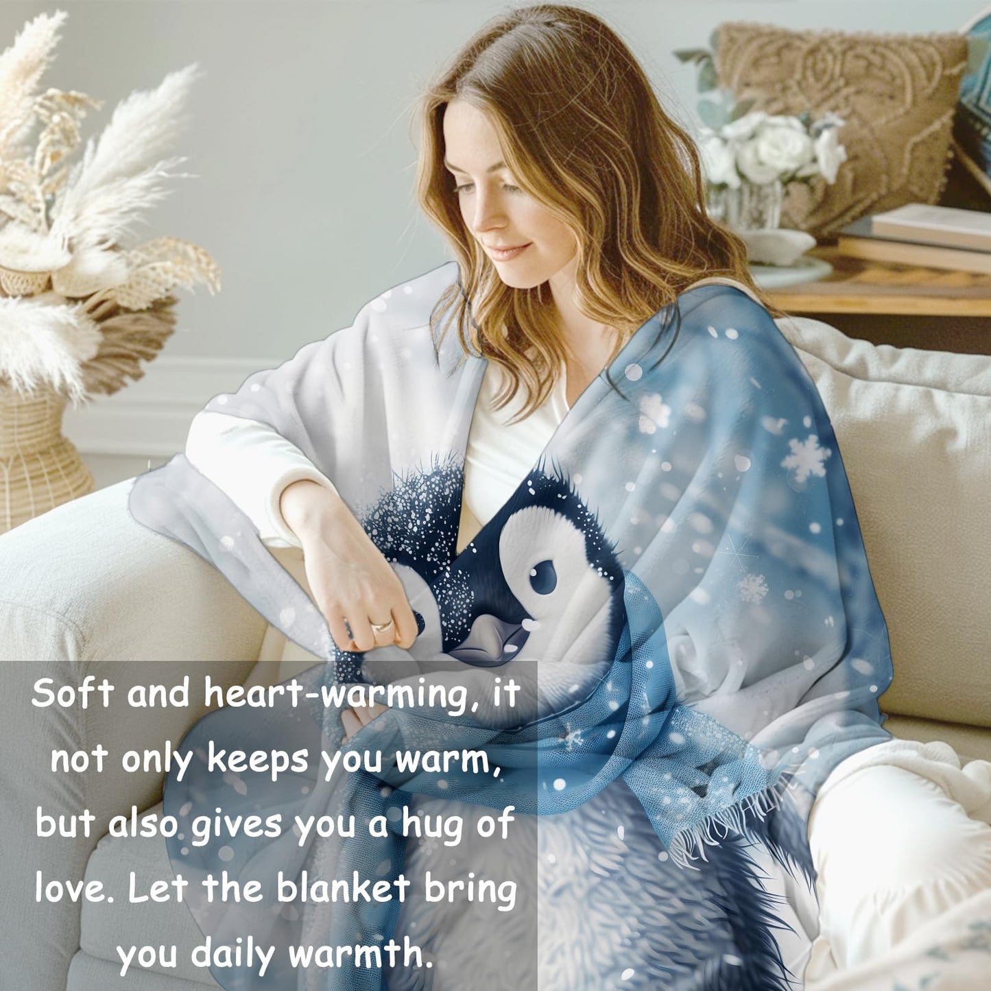 VANZEV Winter Animal Flannel Blanket, Soft Warm Lightweight Throw Blankets for Bed Couch Home Travel - Penguin Decor 50" x 60"