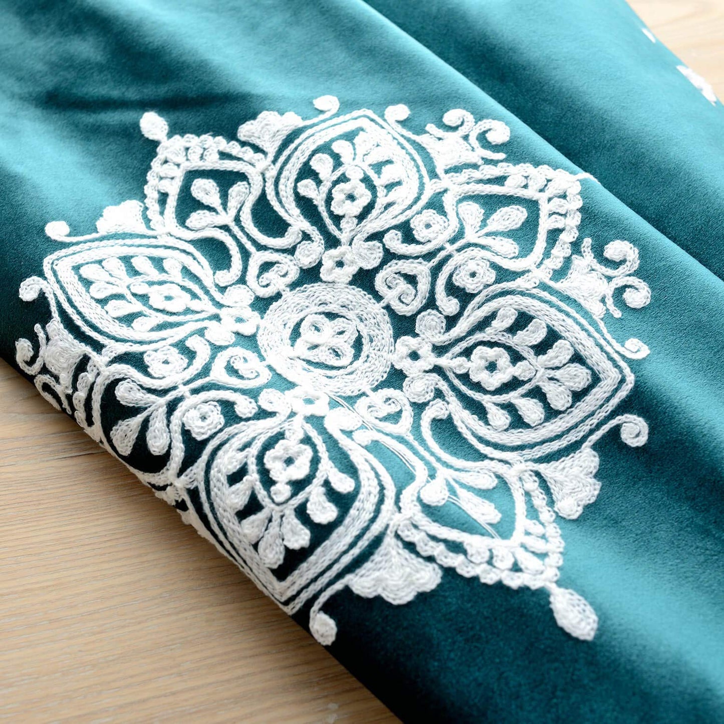 VOGOL 2 Panels Blackout Curtains for Living Room, White Flowers Embroidered Room Darkening Window Drapes for Bedroom, 52x84, Dark Green