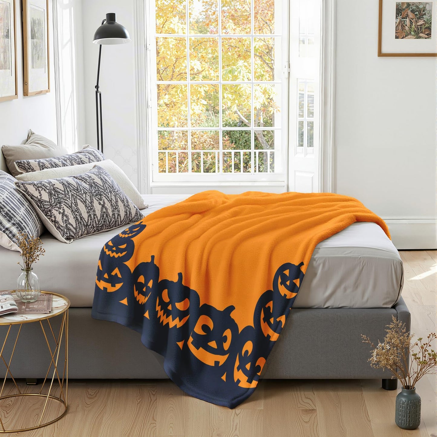 GEDAEUBA Halloween Throw Blanket Pumpkin - Spooky Jack O Lantern Fleece Blanket Throw, Soft Cozy Blankets & Throws for Couch, Bed, and Sofa, 50x60 inches