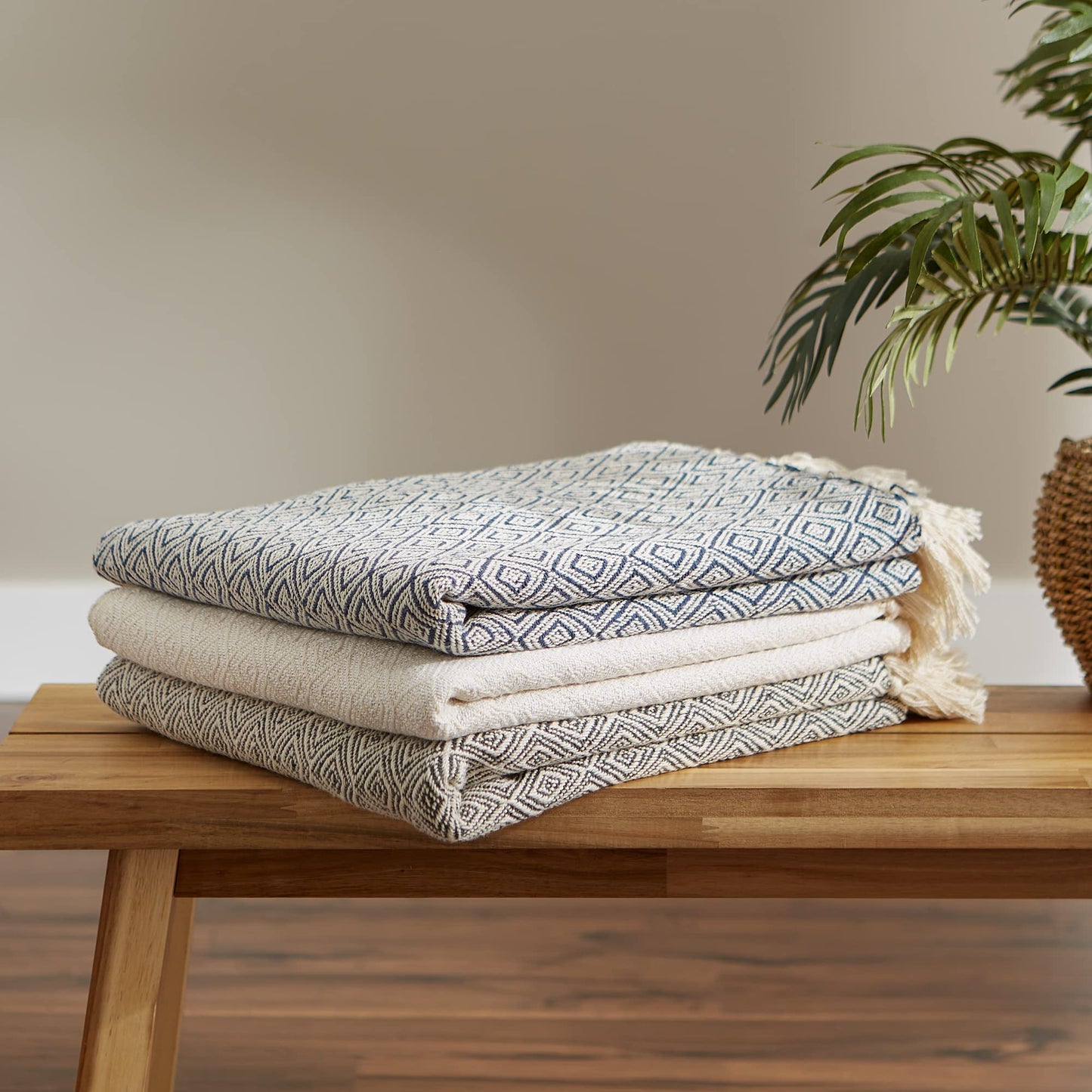 DII Global, Fields of Diamond Woven Throw, 50x60, Natural