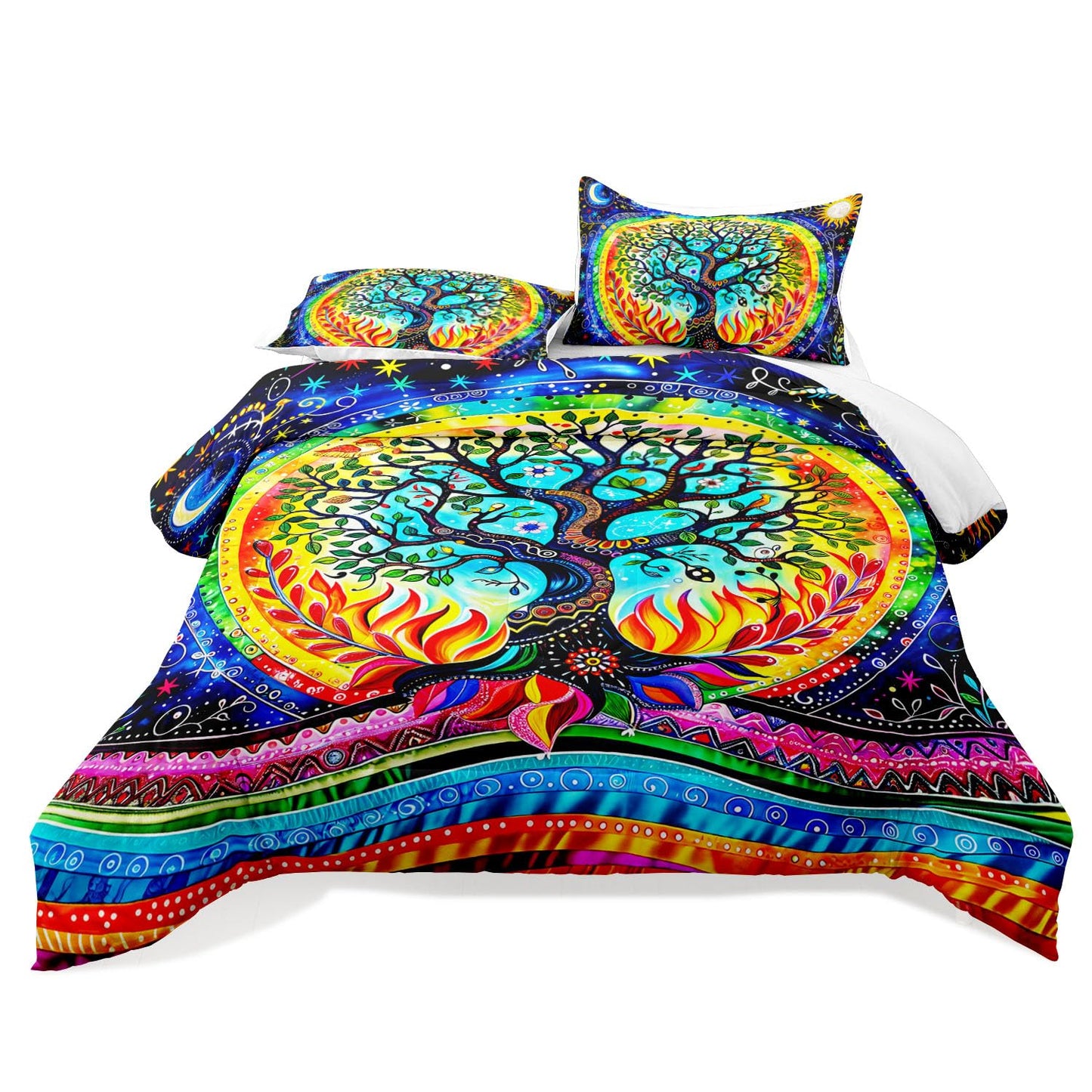 Raphus cucullatus Tree of Life Comforter Set Queen,Black Goth Queen Comforter Set,Queen Hippie Bedding Sets,Queen Size Bedding Set Gothic,Boho Queen Comforter Set,Queen Size Rainbow Bedding Set