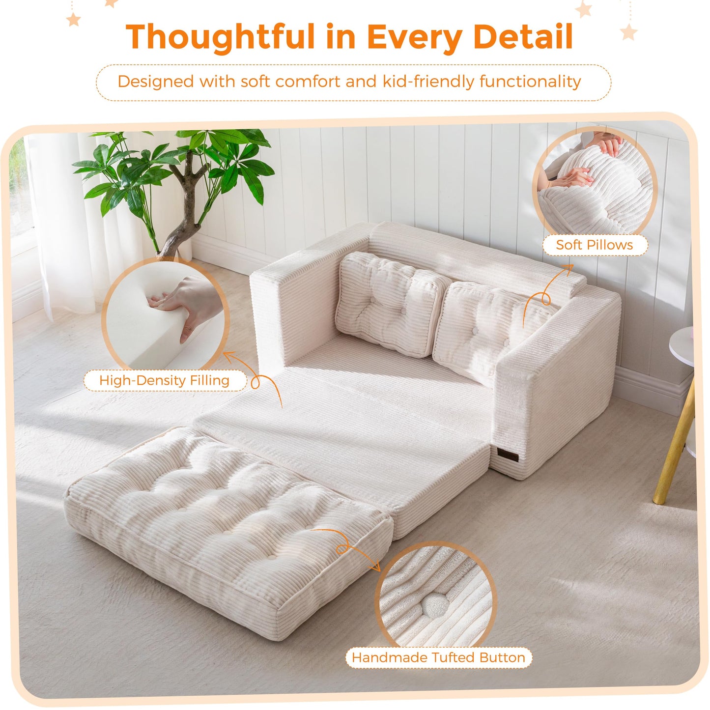 MAXYOYO Convertible Sofa Bed for Boys and Girls, Floor Kids Bean Bag Chair