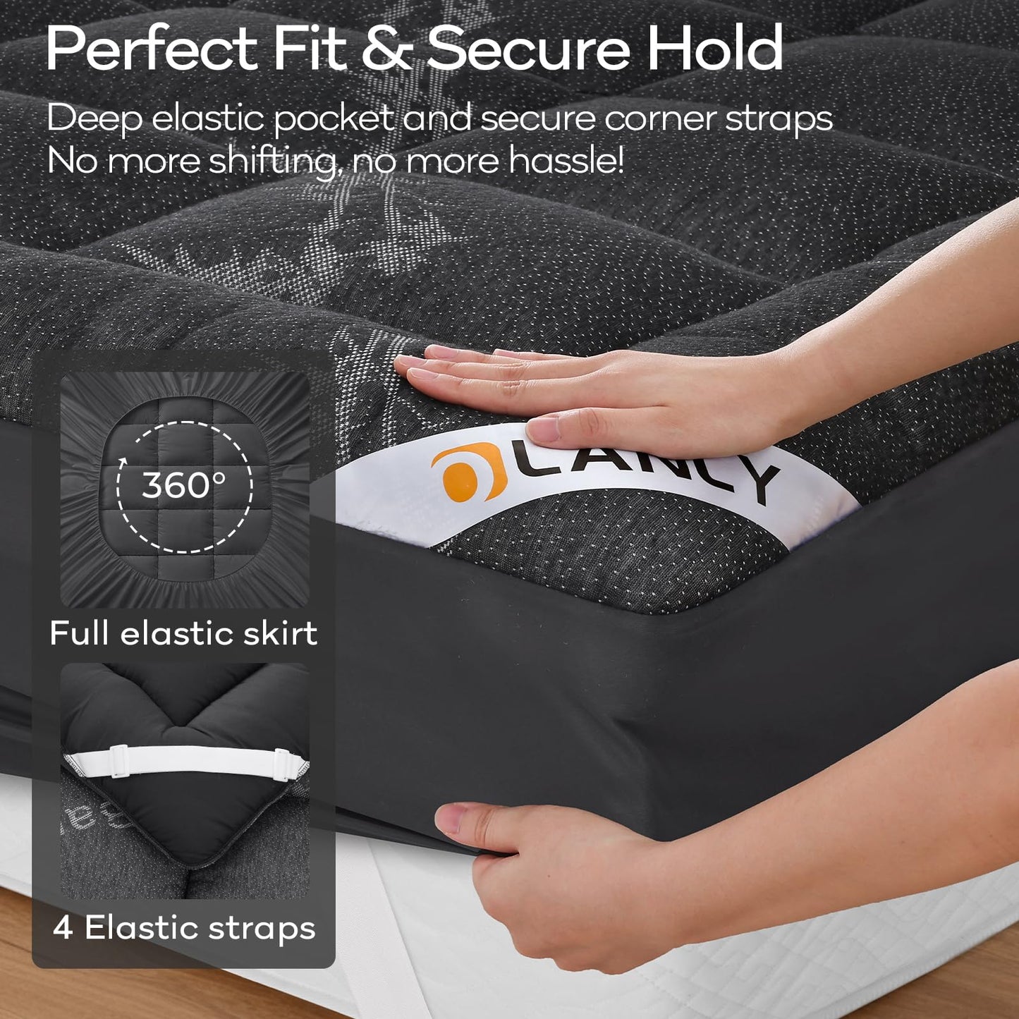 OLANLY Queen Mattress Topper, Bamboo Viscose Cooling Pillow Top Mattress Pad, Soft Plush Down Alternative for Firm Mattress, Back & Hip Pressure Relief, Machine Washable, Deep Pocket, Dark Gray