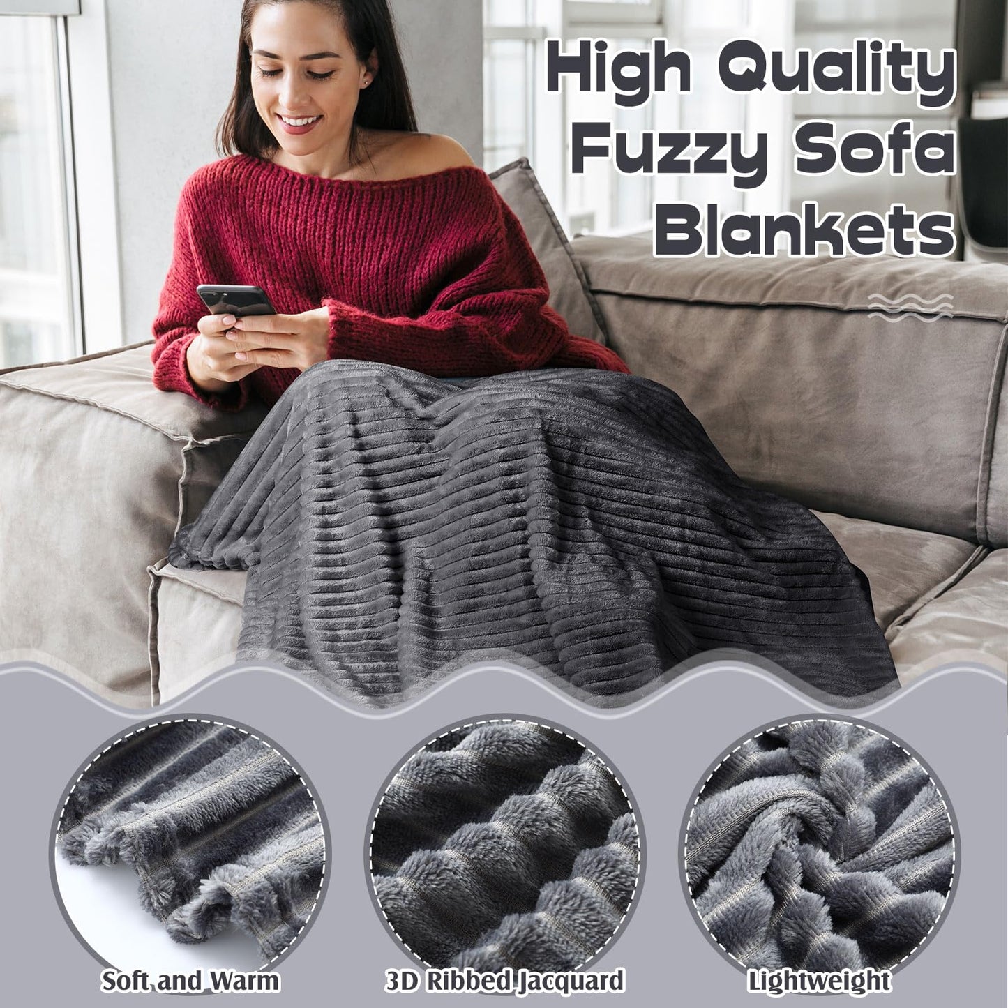 Buryeah 50 x 60 Inches Fleece Throw Blanket Soft Cute Warm Plush Flannel Fluffy Blankets for Wedding Sofa Couch Bed Seasons Employee Appreciation Gifts Bulk(Gray,10 Pack)