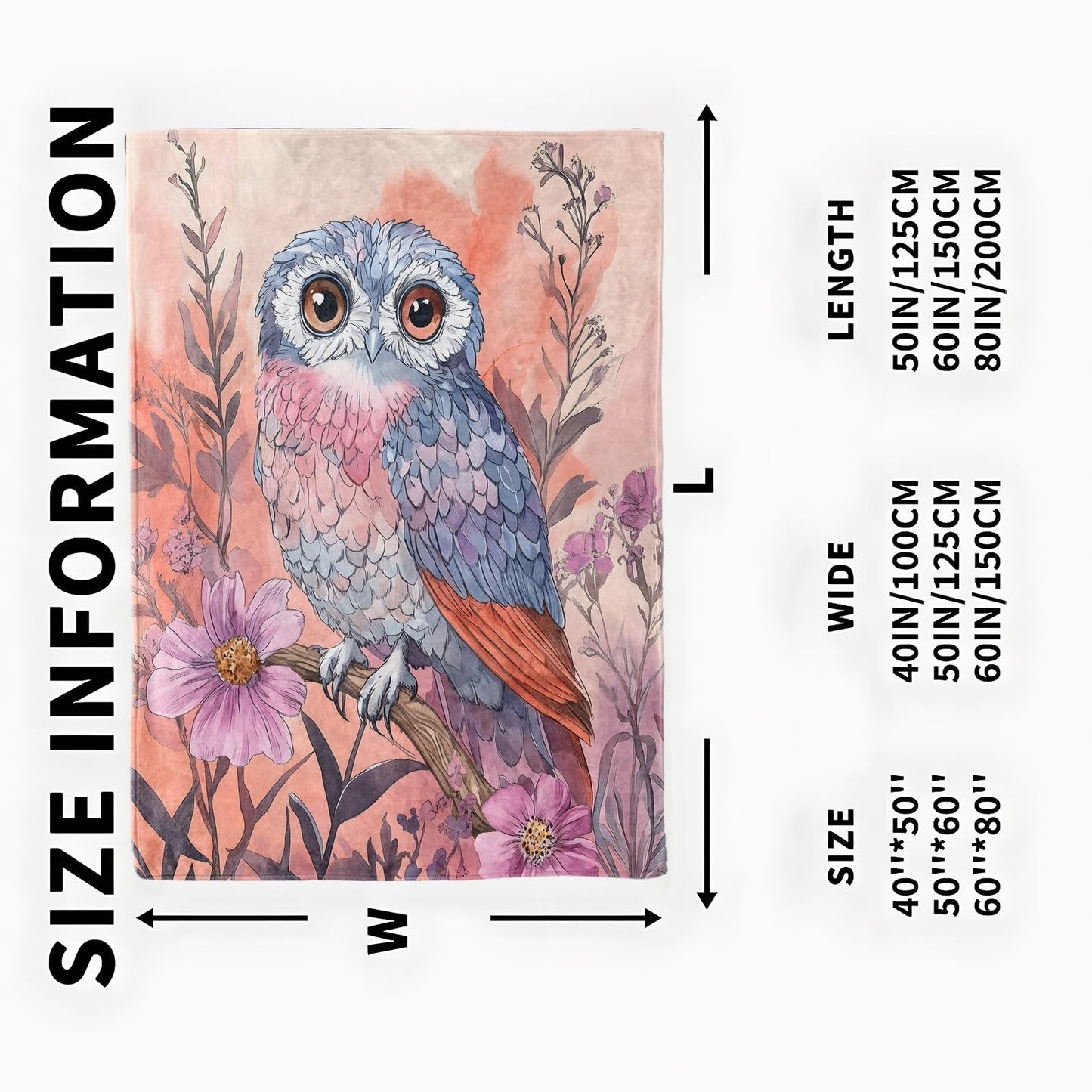 onlcuk Pastel Floral Owl Blanket, Cozy Flannel Cute Pretty Owls Throw Blanket, Soft Fuzzy Blankets for Travel Home Decor, All Season Lightweight Couch Bed Cover, Gifts for Women Adults Kids 50"×60"