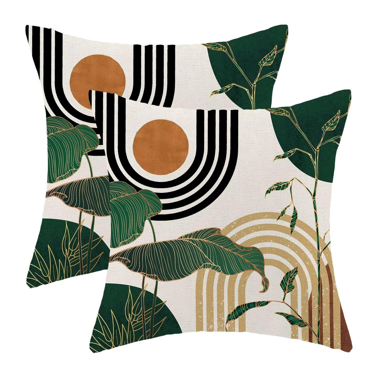 AEIOAE Green Mid Century Pillow Covers 20 x 20 inch Set of 2 Boho Minimalist Tropical Retro Decorative Throw Pillow Abstract Outdoor Linen Square Farmhouse Cushion Cover for Home Couch Sofa