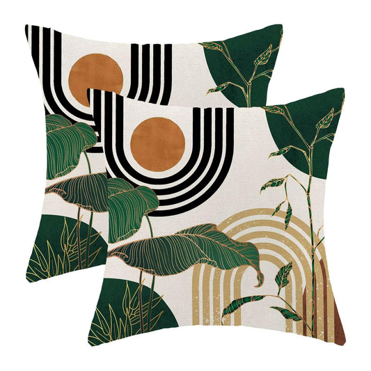 AEIOAE Green Mid Century Pillow Covers 20 x 20 inch Set of 2 Boho Minimalist Tropical Retro Decorative Throw Pillow Abstract Outdoor Linen Square Farmhouse Cushion Cover for Home Couch Sofa