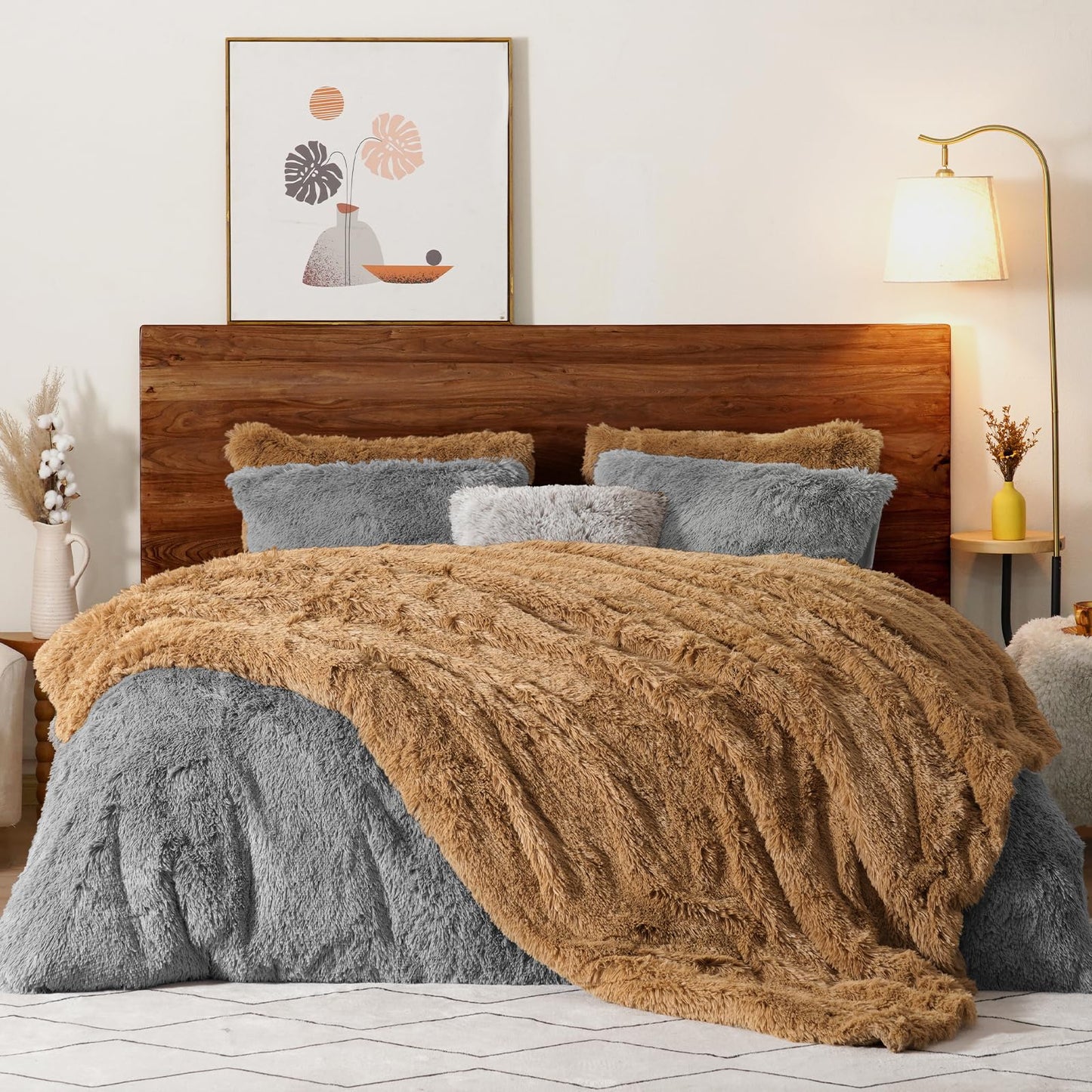 PHF Luxury Fuzzy Faux Fur Twin Blanket, Soft Shaggy Plush Comfy Blanket, Warm Thick Fluffy for Couch, Bed, Chair, Sofa, Furry Elegant Throw for Home Decor, Taupe, 60" x 80"