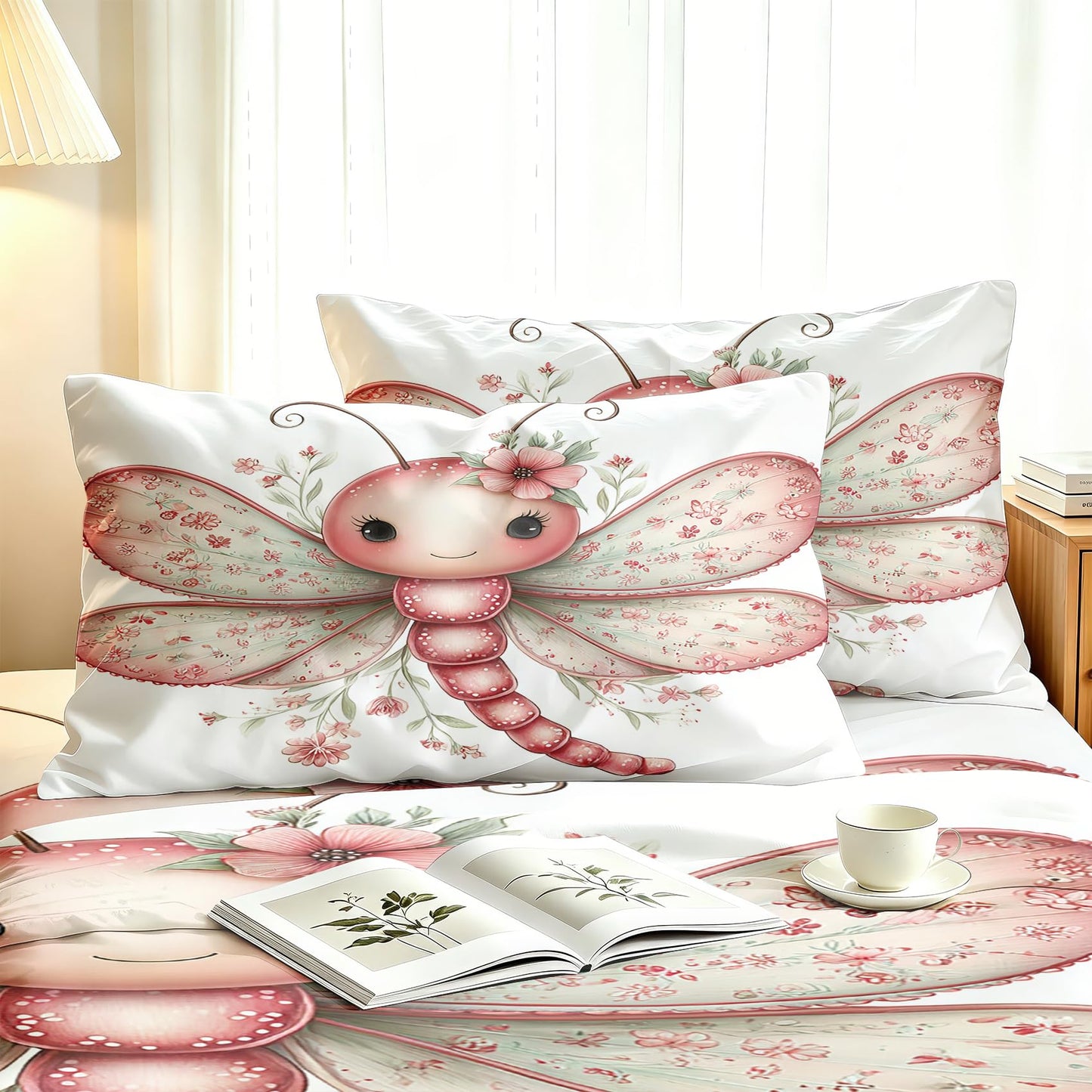 Cute Dragonfly King Bedding Set Girls Kawaii Sheet Sets