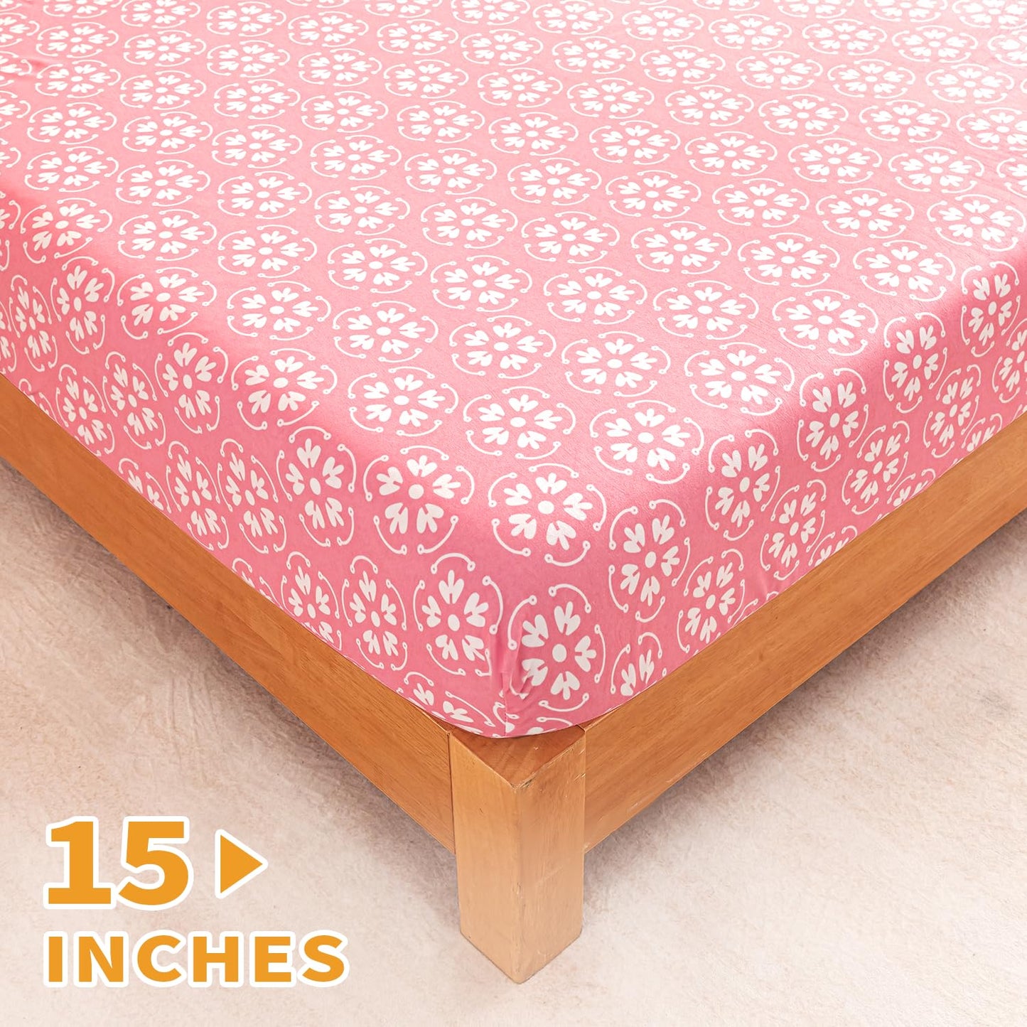 MARQUESS Printed Flannel Sheets Queen Size, Microfiber Brushed Flannel Bed Linen Set Deep Pocket Ultra Soft & Durable, 4 Piece (Pink, Queen)