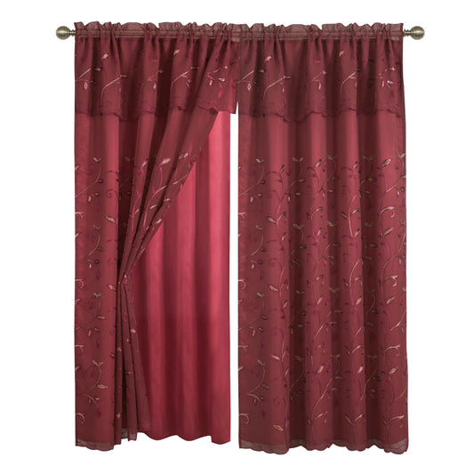Elegant Comfort Luxury Curtain/Window Panel Set with Attached Valance and Backing 54" X 84 inch (Set of 2), Burgundy