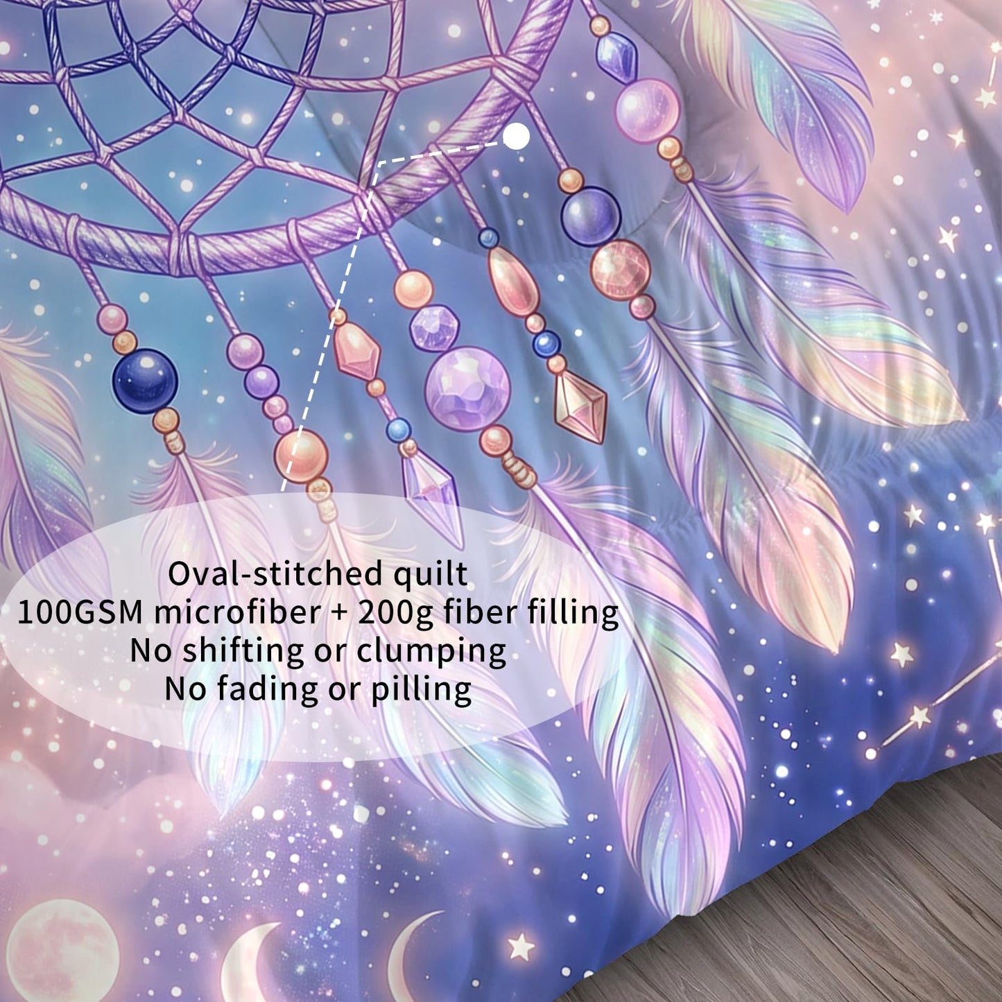 DJNEAR Purple Dream Catcher Comforter Set, Boho Galaxy Star Moon Print Bedding Set Twin Size for Kids Boys Girls Teens, Soft Microfiber Room Decor 1 Comforter 1 Pillowcase