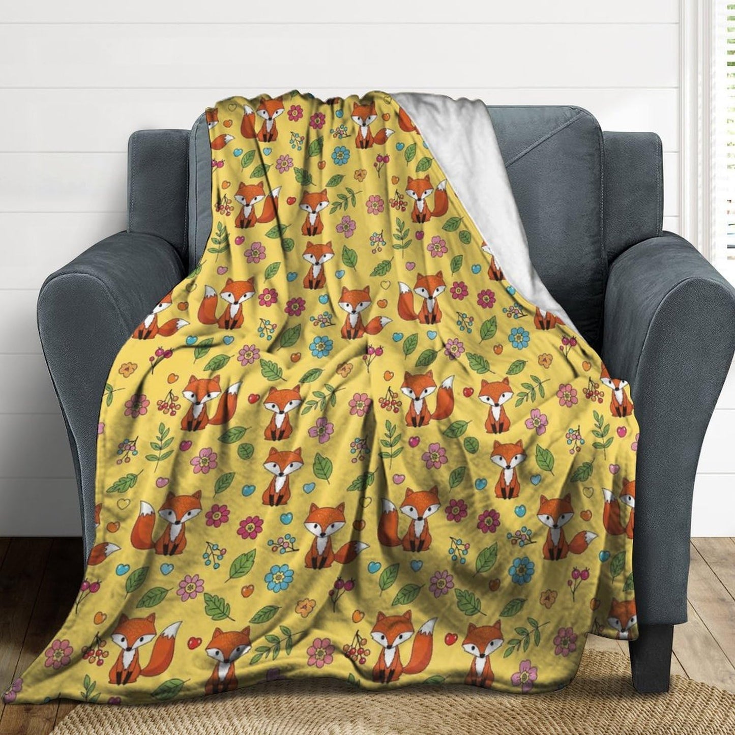 Soft Air Conditioned Blanket, Home Decor Cozy Warm Blanket for Bed, Sofa and Couch Compatible with Cute Fox Floral