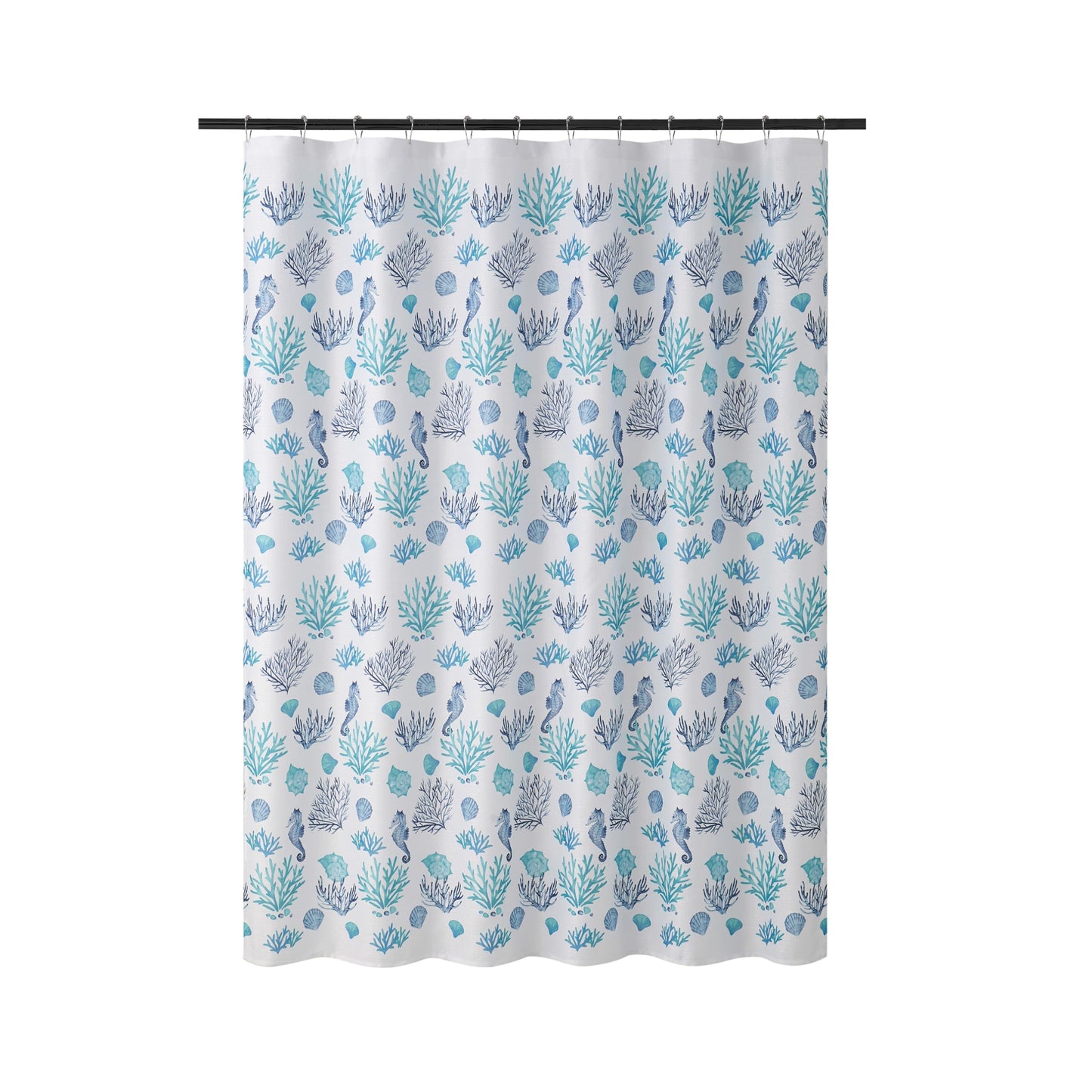 Creative Home Ideas 70"x72" Fabric Shower Curtain with 12 Hooks, South Cape Coastal Teal Blue 13-Piece Shower Set