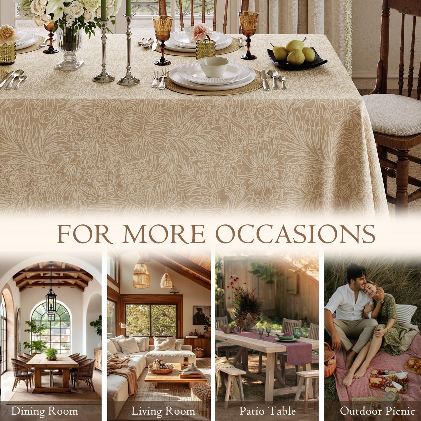 Dorachic Beige Thick Linen Table Cloth Square Tables, Waterproof Wipeable Decorative Table Cover for Dining Kitchen Indoor Outdoor, 55" x 55", 2-4 Seats