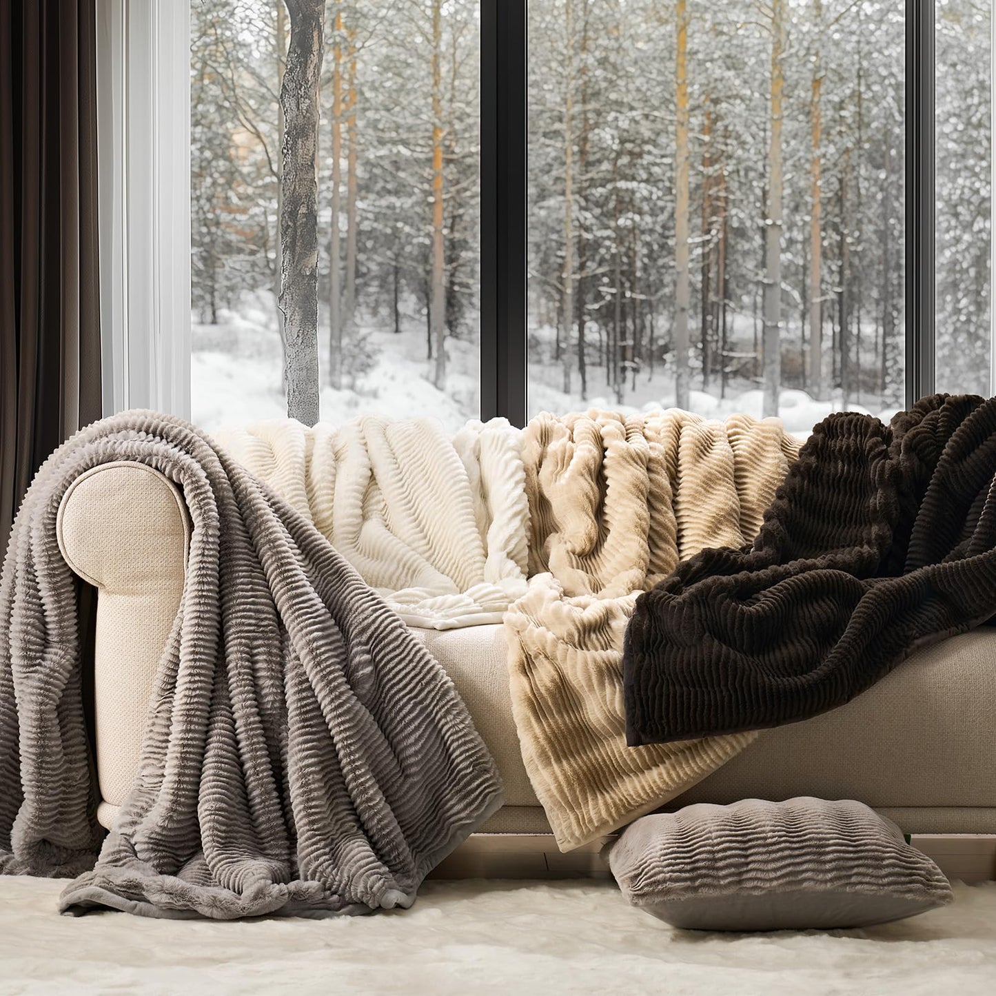 EVERGRACEHOME Ultra Soft Faux Fur Throw Blanket for Couch, Luxury Sculpted Texture Faux Rabbit Fur Blanket for Bed, Fluffy Thick Plush Warm Fuzzy Throw, 920GSM (Taupe, 50''x60'')
