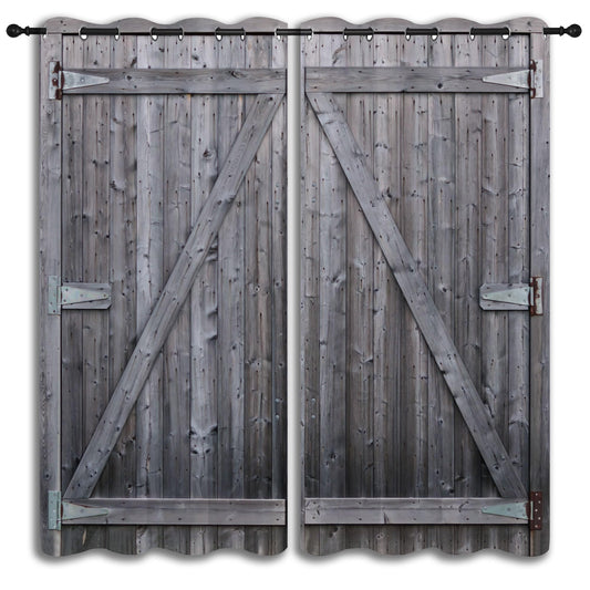 PYMATYTN Wooden Barn Door Grommet Blackout Curtains for Boy Girl Bedroom, Old Farmhouse Door On Country Farm Thermal Insulated Home Window Drapes for Living Room Darkening, 84x72 inch