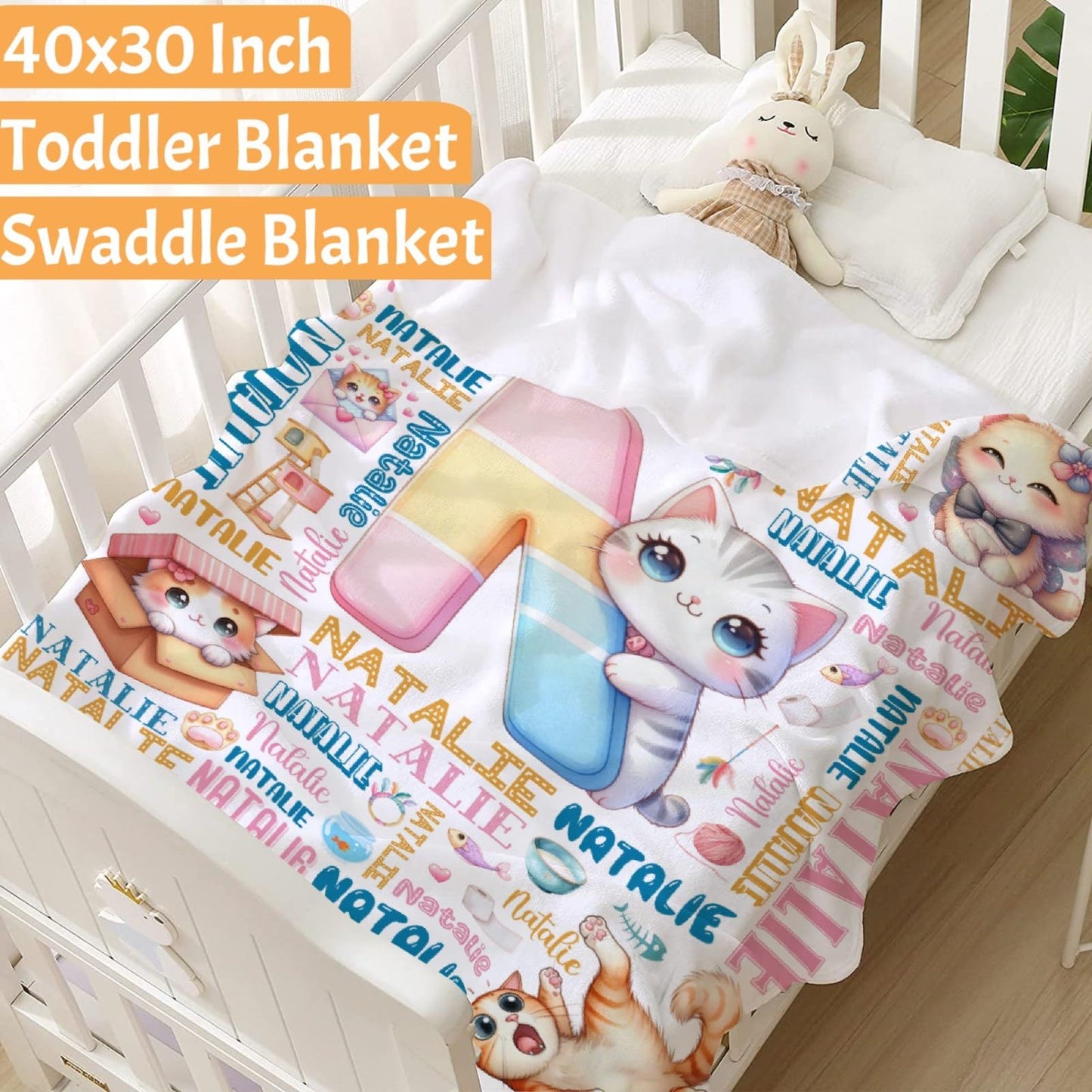 Custom Cat Blanket,Personalized Kitten Gifts,Soft Flannel Throw for Bed Sofa,Lightweight,40 x 30in