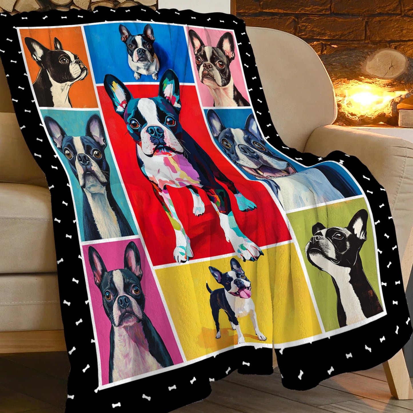 Boston Terrier Blanket, Dog Throw Blanket, Boston Terrier Gifts, Pet Dog Stuff Fleece Flannel Plush for Women Men Boys Girls Lover Adults Soft Bedding for Sofa Bed Office Home Decor 50"X40"