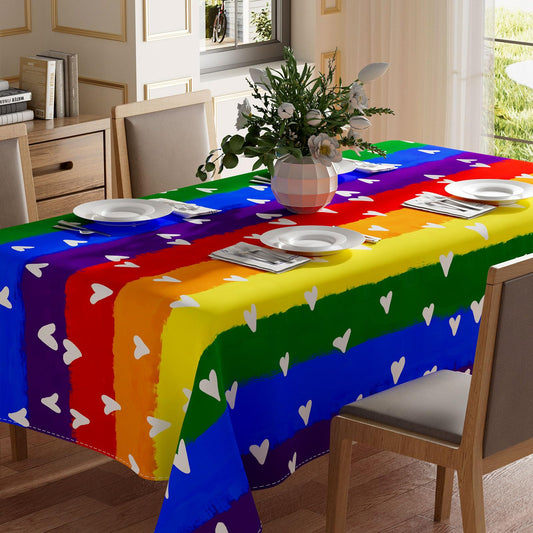 XCHI Watercolor Rainbow Love Heart LGBTQ Tablecloth Rectangle Pride Day Inclusion Gay Transgender Queer Equality for Indoor Outdoor Home Party Decorations 60x84 Inch
