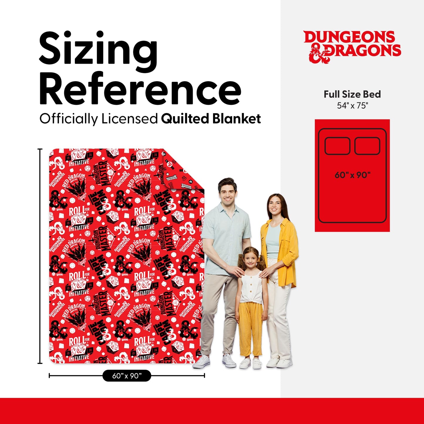 Northwest Dungeons & Dragons Roll for Initiative Twin Quilted Blanket, Comfy Throw, Soft Lightweight Bedding for Bed, or Couch, 60 x 90 inches