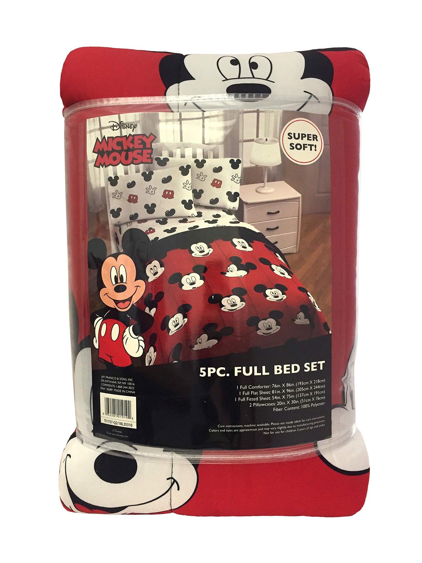 Jay Franco Disney Mickey Mouse Cute Faces 5 Piece Full Bed Set - Includes Comforter & Sheet Set - Super Soft Fade Resistant Polyester - (Official Disney Product)