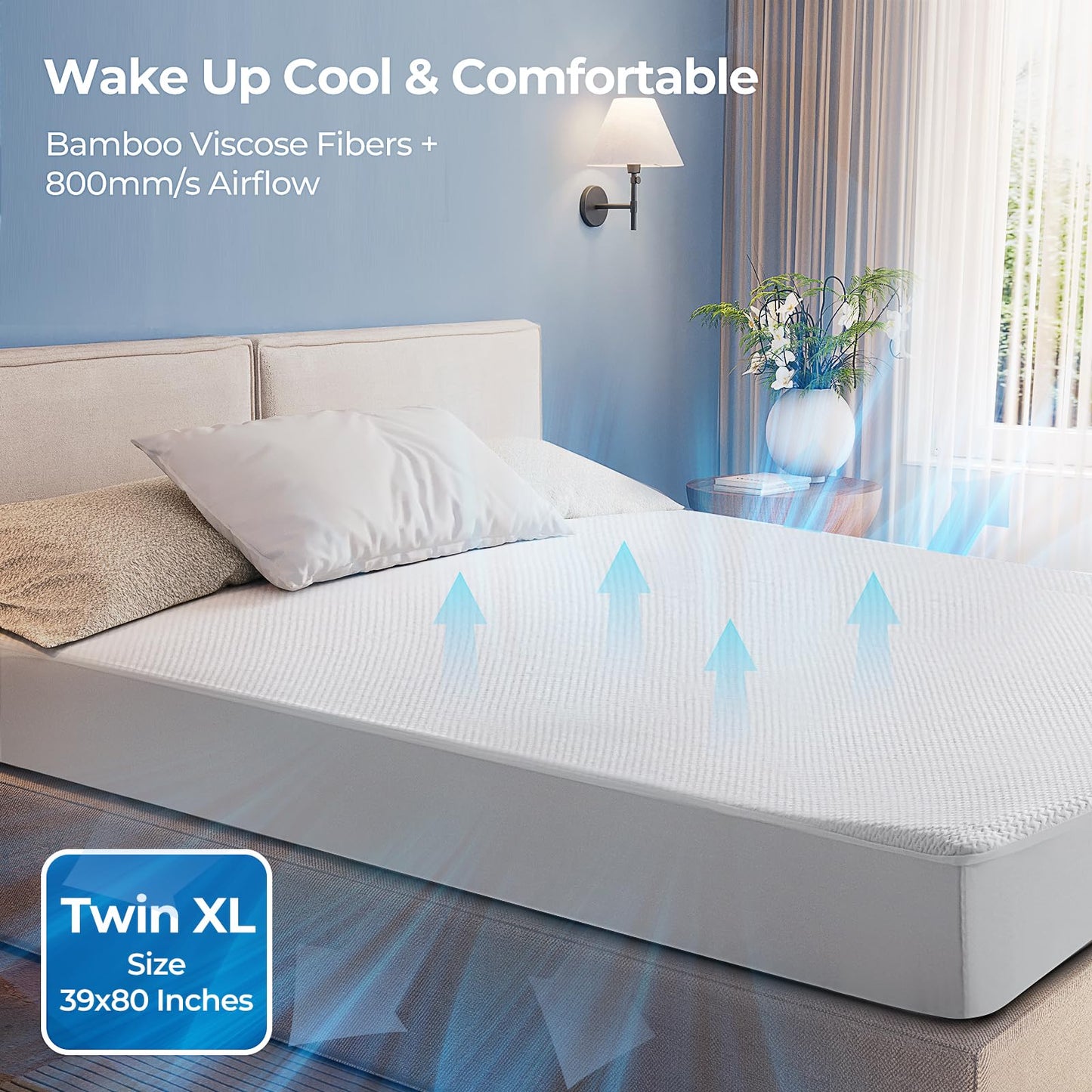 TASTELIFE Waterproof Mattress Protector Twin XL Size, 3D Air Fabric Breathable Mattress Cover with Deep Pocket Fitted Up to 8”-21”, Soft Noiseless Washable Bed Mattress Pad for Comfort & Protection
