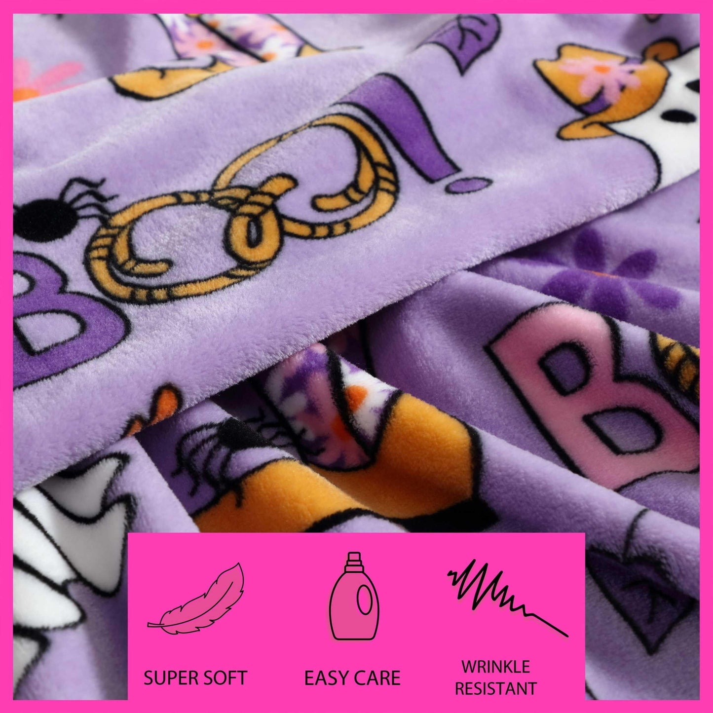 Betsey Johnson - Blanket, Buttery-Soft Throw Blanket for Couch or Bed, Boldly Plush & Oversized Bedding (Howdy Ghouls Purple, 50" x 70")