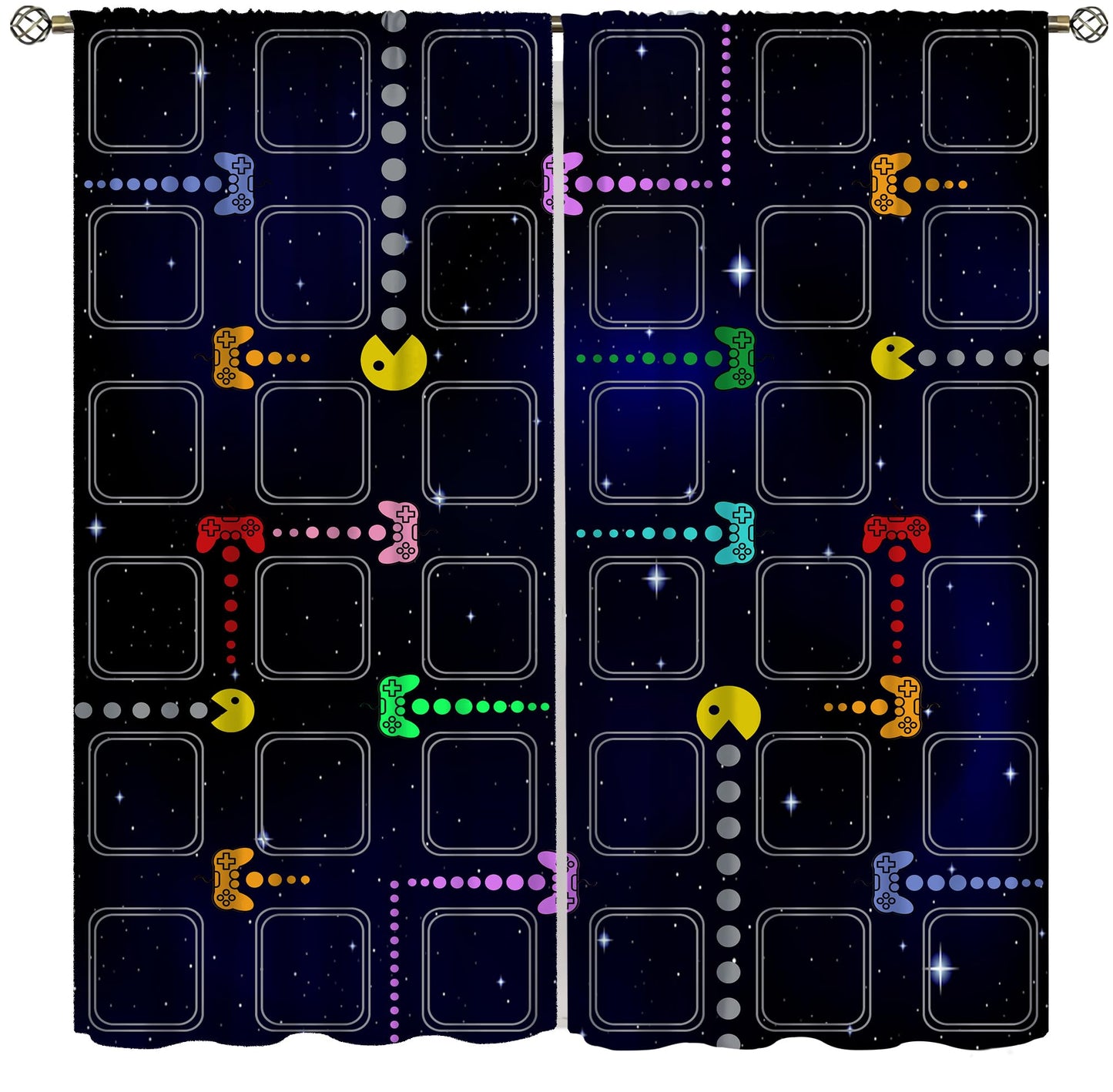 SENRUEGT Gaming Curtains for Boys Game Room Decor,Gamer Curtains for Teens Kids Star Universe Plaid Game Controller Print Window Treatments for Playrooms Bedroom 42x45 Inch, Style-2