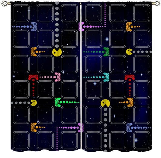 SENRUEGT Gaming Curtains for Boys Game Room Decor,Gamer Curtains for Teens Kids Star Universe Plaid Game Controller Print Window Treatments for Playrooms Bedroom 42x45 Inch, Style-2