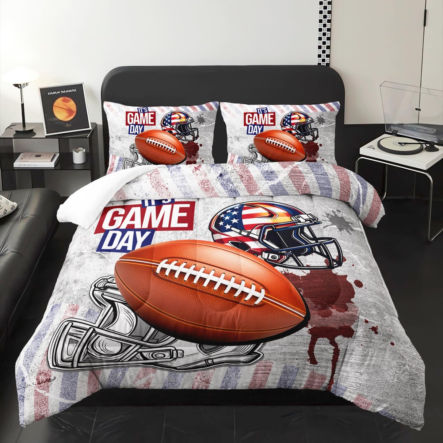 lneffble Full Size Kids Comforter Sets Boys Football，Sport Themed Full Size Bedding，Sport Quilt for Boys
