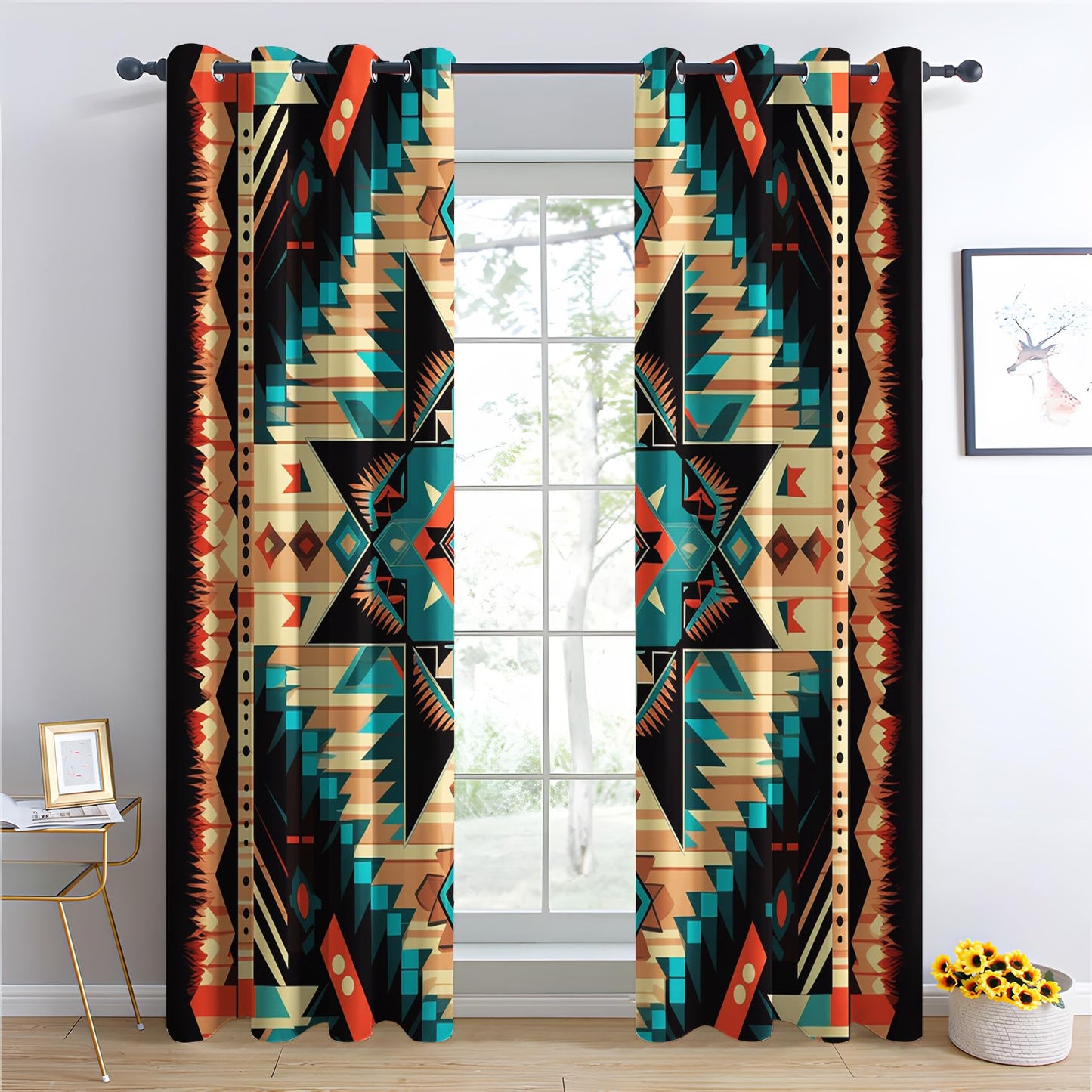 Aztec Blackout Curtains for Bedroom Living Room, Southwestern Curtains & Home Decor, Native American Window Curtains, Thermal Room Darkening Grommet Drapes, 54 Inch Curtains 2 Panel Set