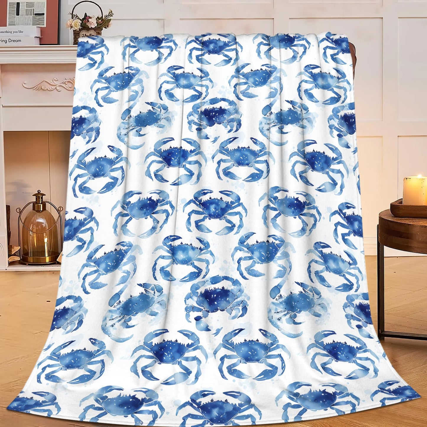 Lovira Crab Throw Blanket Nautical Ocean Beach Coastal Print Throw Blankets Gifts for Couch Sofa Bed Stuff Decor Lightweight Soft Cozy Fleece Plush Warm Flannel Bedding for Lover Men Women 40"x50"