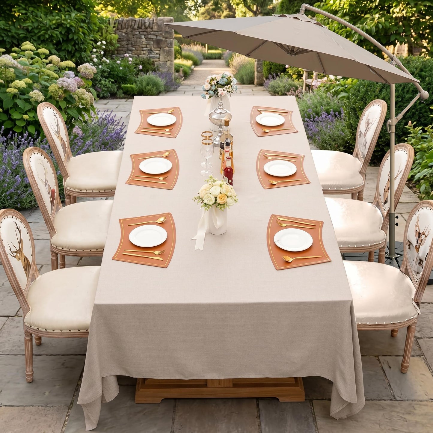 WAITER TREE Table Cloth Rectangle Table Cover 156x90 Inches Faux Linen Wrinkle Free Waterproof Beige Camping Graduation Rectangle Indoor Outdoor Tablecloth for Party