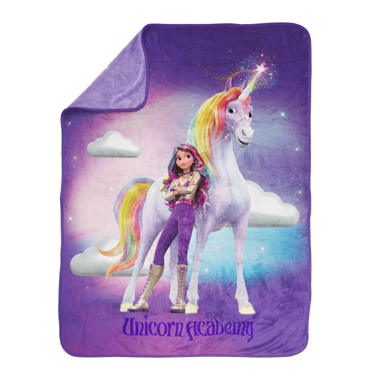 Jay Franco Unicorn Academy Blanket for Girls - 46 x 60 Super Soft Fleece Throw Blanket, Cozy Kids Bedding for Couch Bed & Travel, Machine Washable, Fade Resistant, Purple (Official Unicorn Product)